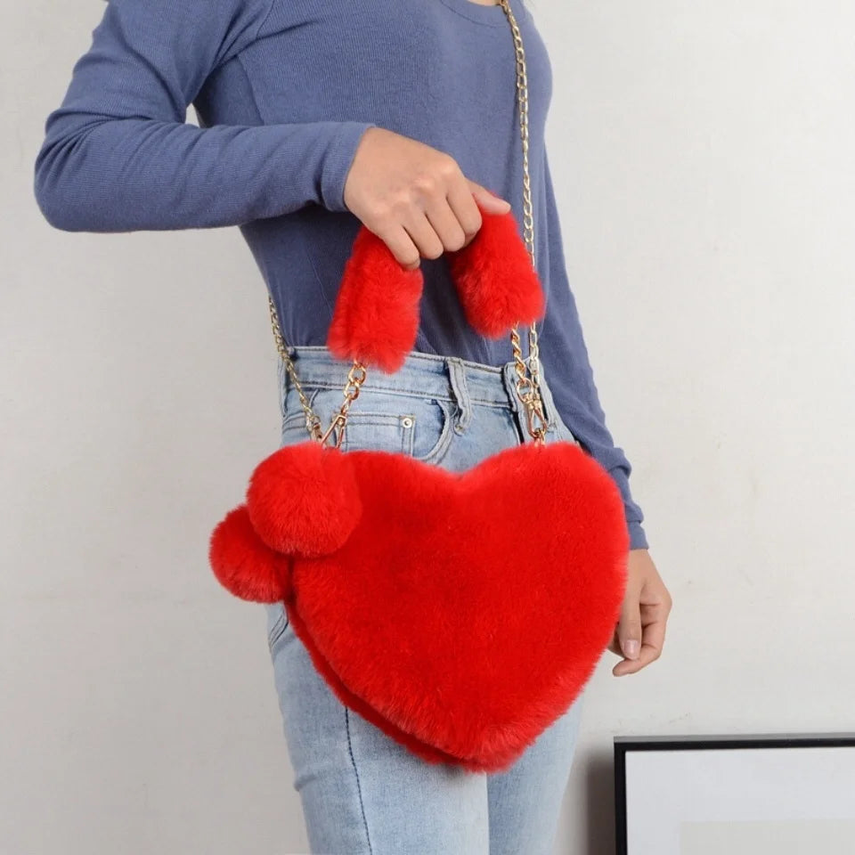 Rabbit Plush Heart-shaped Women's Handbag
