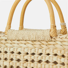 Rattan Hollow Handbag Natural Straw Tote Lady Shoulder Bag