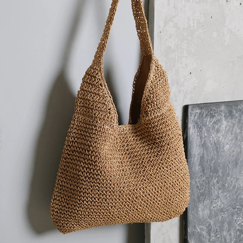 Rattan Straw Women Shoulder Bags Wicker Woven Handbags Large Capacity
