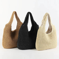 Rattan Straw Women Shoulder Bags Wicker Woven Handbags Large Capacity