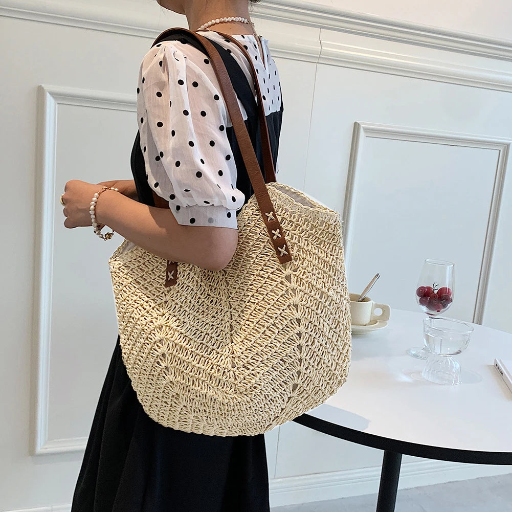 Rattan Women Shoulder Bags Straw Woven Handbags Large Capacity