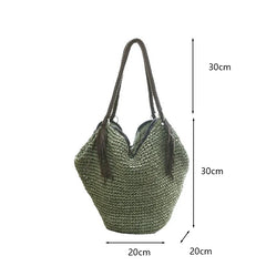 Rattan Women Shoulder Bags Wicker Woven Handbags Large Capacity Tote Purses