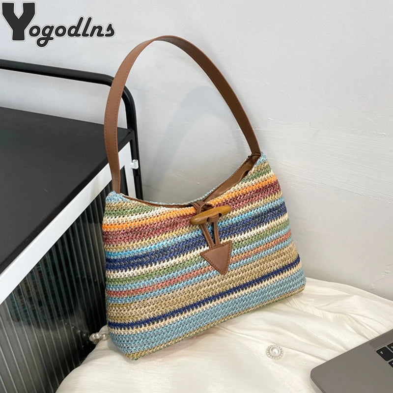 Rattan Women Shoulder Bags Wicker Woven Large Capacity Handbags