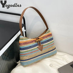 Rattan Women Shoulder Bags Wicker Woven Large Capacity Handbags