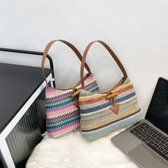 Rattan Women Shoulder Bags Wicker Woven Large Capacity Handbags