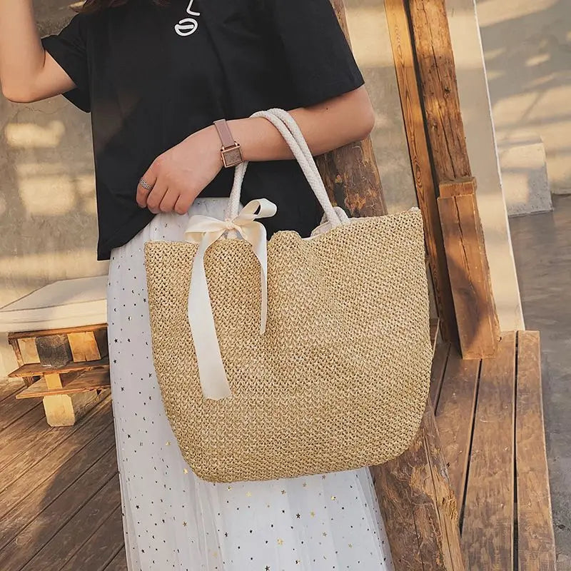 Rattan Woven Women Handbag Large Capacity Tote Bag KL1087