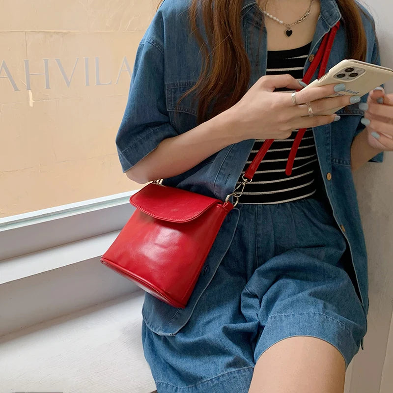 Red Shoulder Bag Women PU Leather Crossbody Flap Messenger Satchel Handbag Tote