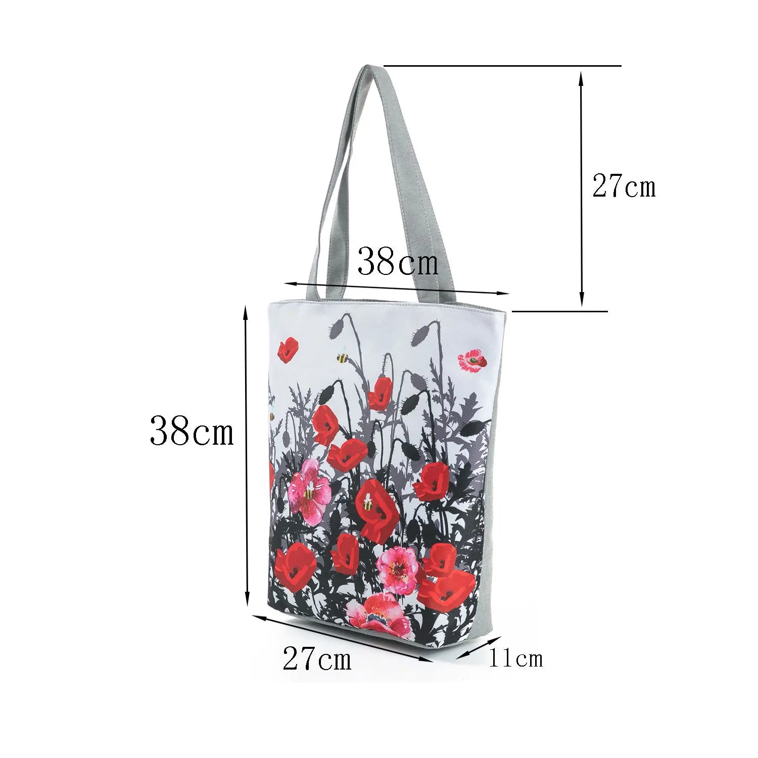 Red Flowers Handbags For Female Floral Print Shoulder Shopping High Capacity