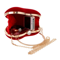 Red Heart Shaped Diamonds Evening Bag Chain Shoulder Purse Clutch