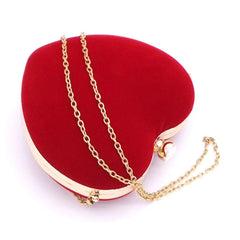 Red Heart Shaped Diamonds Evening Bag Chain Shoulder Purse Clutch