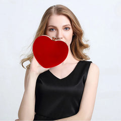 Red Heart Shaped Diamonds Evening Bag Chain Shoulder Purse Clutch