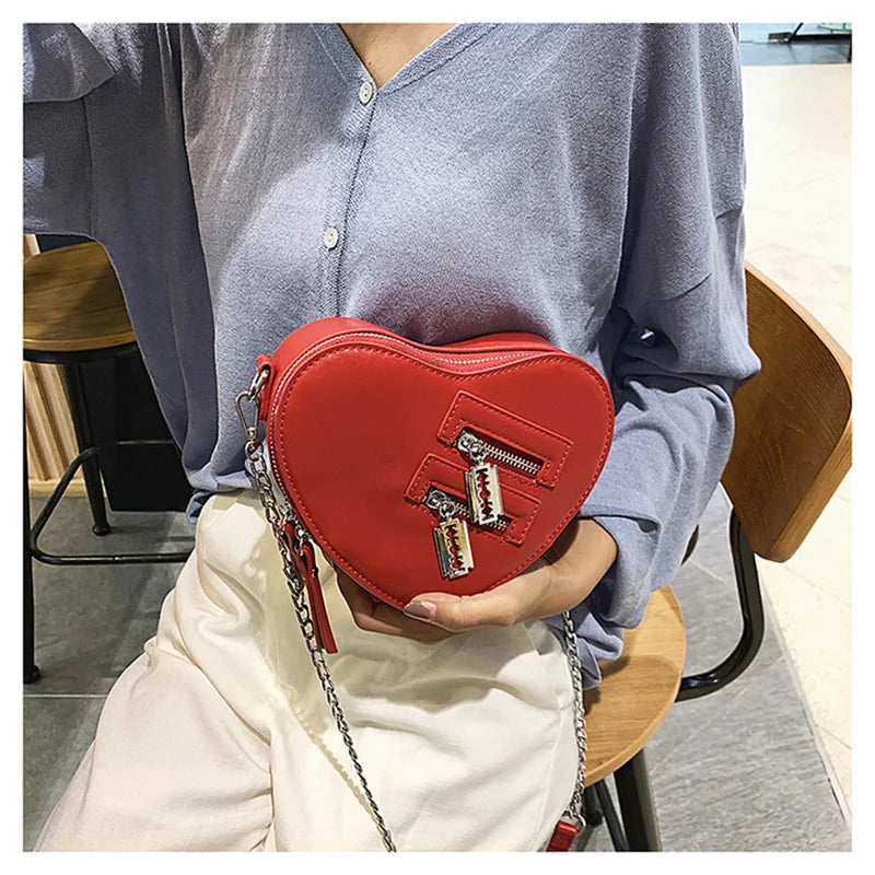Red Love Heart Shape Shoulder Bag Crossbody Chain