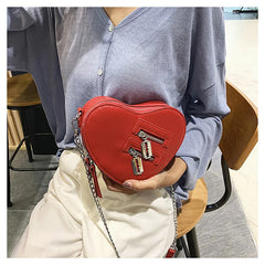 Red Love Heart Shape Shoulder Bag Crossbody Chain