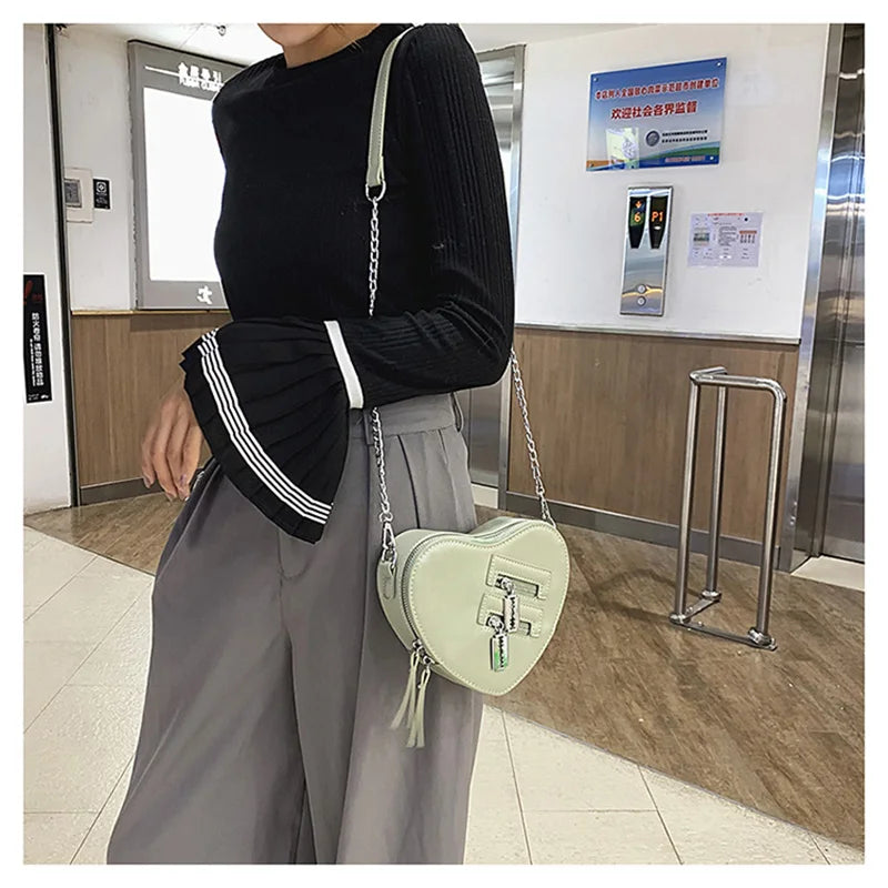Red Love Heart Shape Shoulder Bag Crossbody Chain