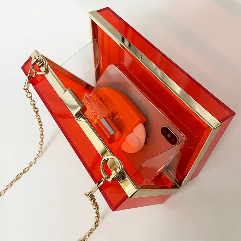 Red Transparent Acrylic Clutch Bag Evening Party Chain Women Shoulder Bag