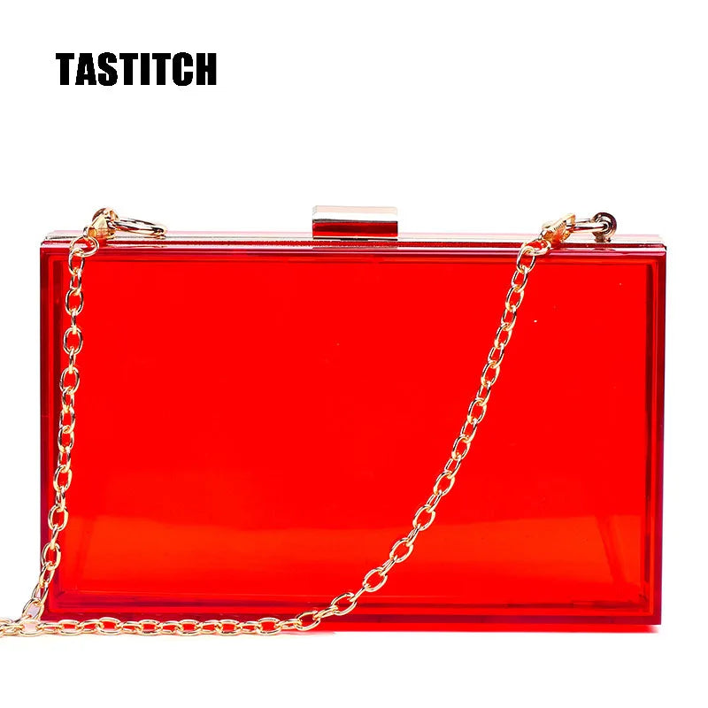 Red Transparent Acrylic Clutch Bag Evening Party Chain Women Shoulder Bag