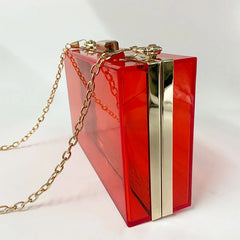 Red Transparent Acrylic Clutch Bag Evening Party Chain Women Shoulder Bag