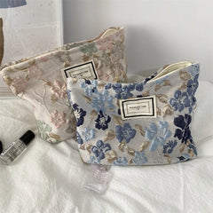 Relief Flowers Print Cosmetic Bag Canvas Washing Bag Large Capacity