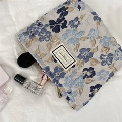 Relief Flowers Print Cosmetic Bag Canvas Washing Bag Large Capacity