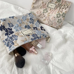 Relief Flowers Print Cosmetic Bag Canvas Washing Bag Large Capacity