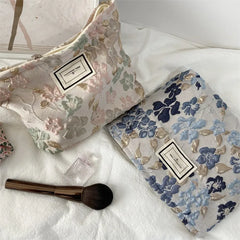 Relief Flowers Print Cosmetic Bag Canvas Washing Bag Large Capacity