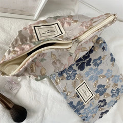 Relief Flowers Print Cosmetic Bag Canvas Washing Bag Large Capacity