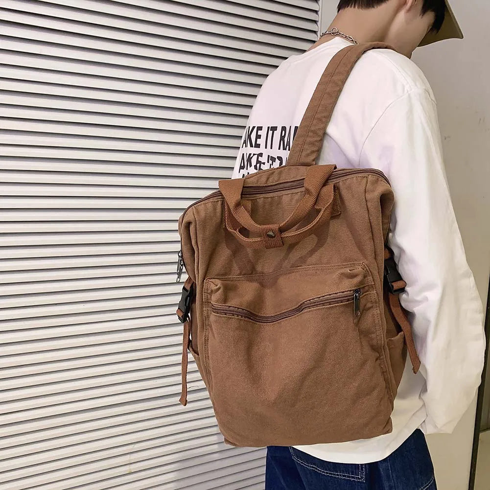 Retro Canvas Backpack Large Capacity Travel School Bag Zipper Rucksack