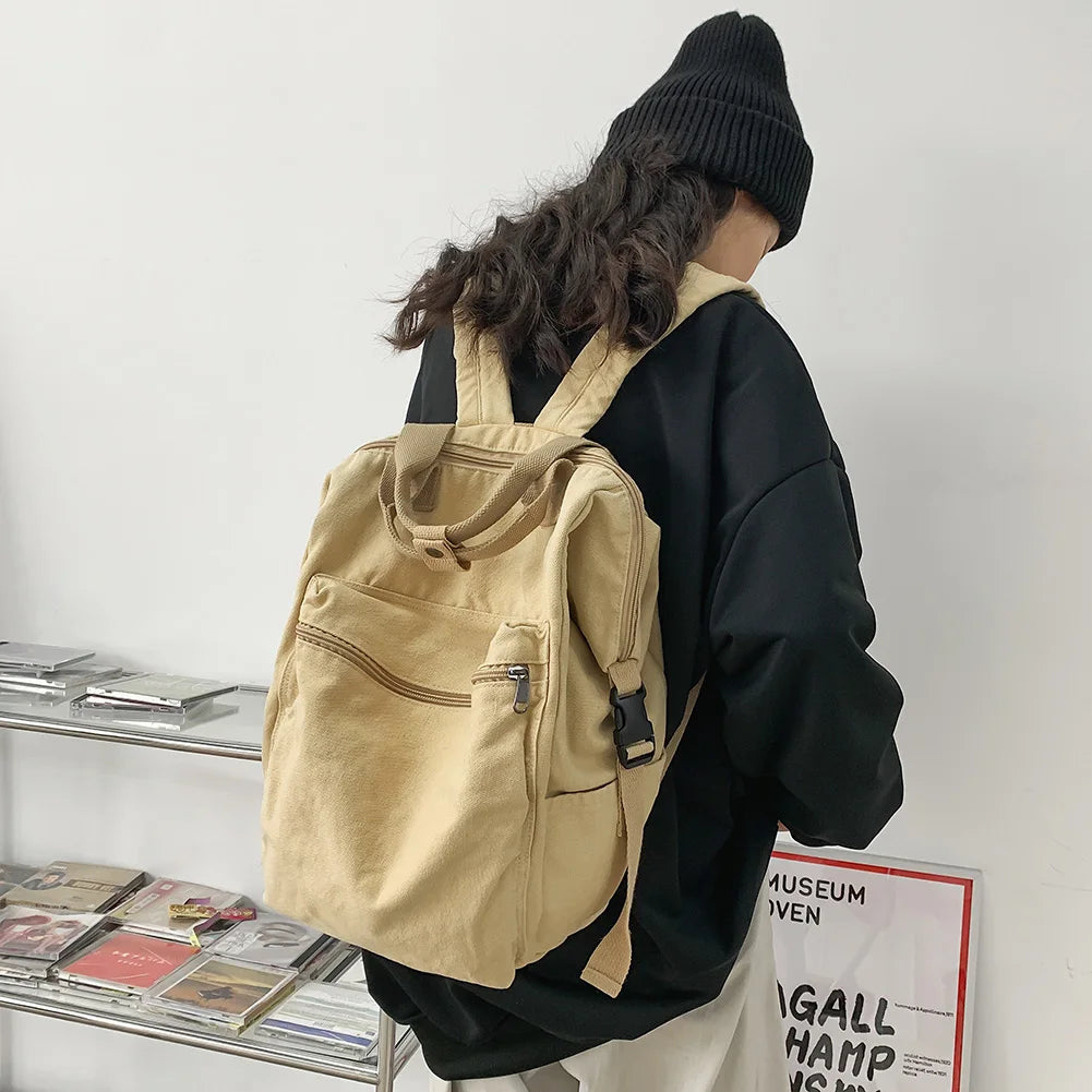 Retro Canvas Backpack Large Capacity Travel School Bag Zipper Rucksack