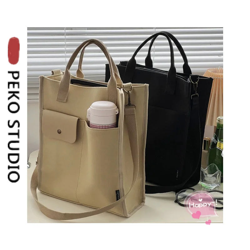 Retro Canvas Tote Book Bag Soft Messenger Shoulder Cross-body Bag