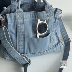 Retro Denim Jeans Embroidery Casual Tote Girl Shoulder Bags Soft