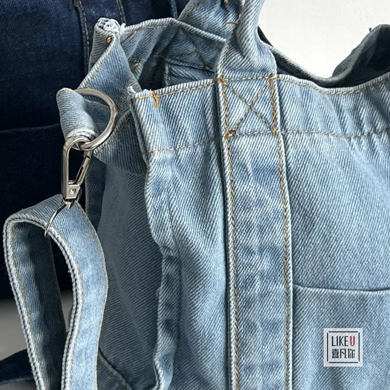 Retro Denim Jeans Embroidery Casual Tote Girl Shoulder Bags Soft