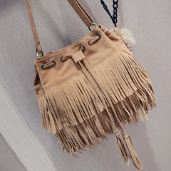 Faux Suede Fringe Women Bag Messenger Tassel Shoulder Handbags