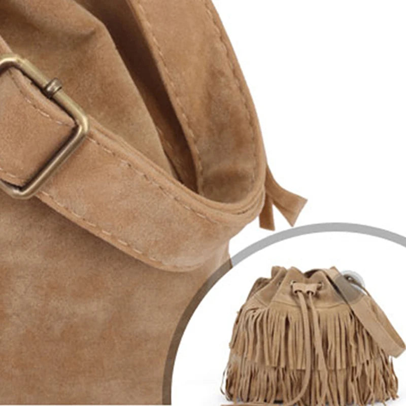 Faux Suede Fringe Women Bag Messenger Tassel Shoulder Handbags
