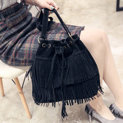 Faux Suede Fringe Women Bag Messenger Tassel Shoulder Handbags