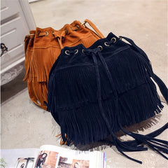 Fringe Women Messenger Bag Faux Suede Tassel Shoulder Crossbody Bucket