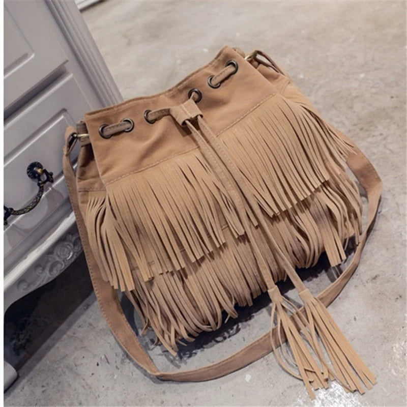Fringe Women Messenger Bag Tote Handbag Shoulder Crossbody Bucket