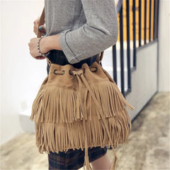 Fringe Women Messenger Bag Faux Suede Tassel Shoulder Crossbody Bucket
