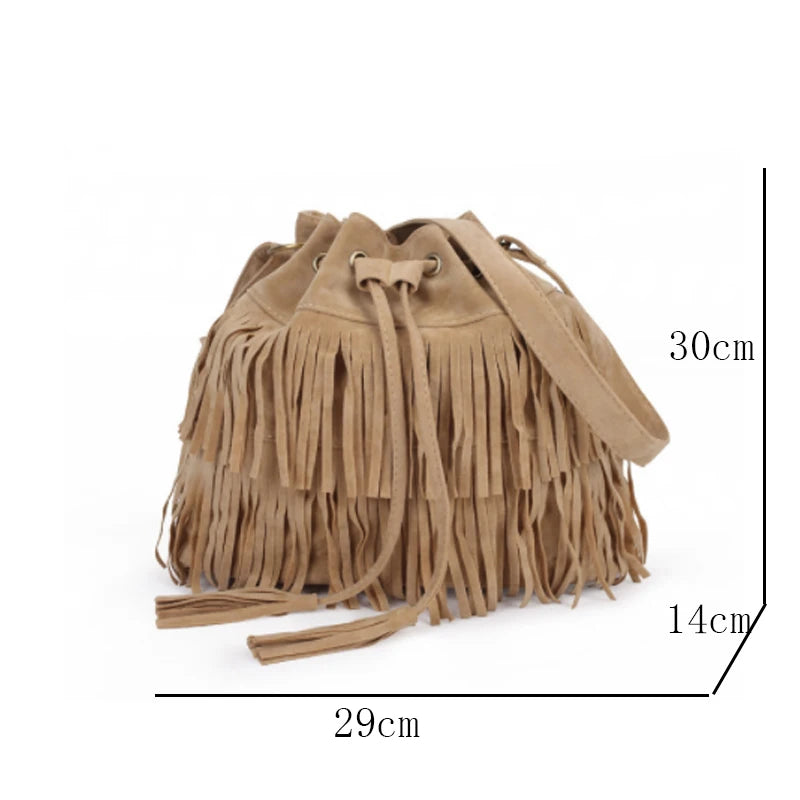 Fringe Women Messenger Bag Tote Handbag Shoulder Crossbody Bucket