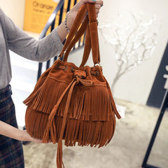 Fringe Women Messenger Bag Faux Suede Tassel Shoulder Crossbody Bucket