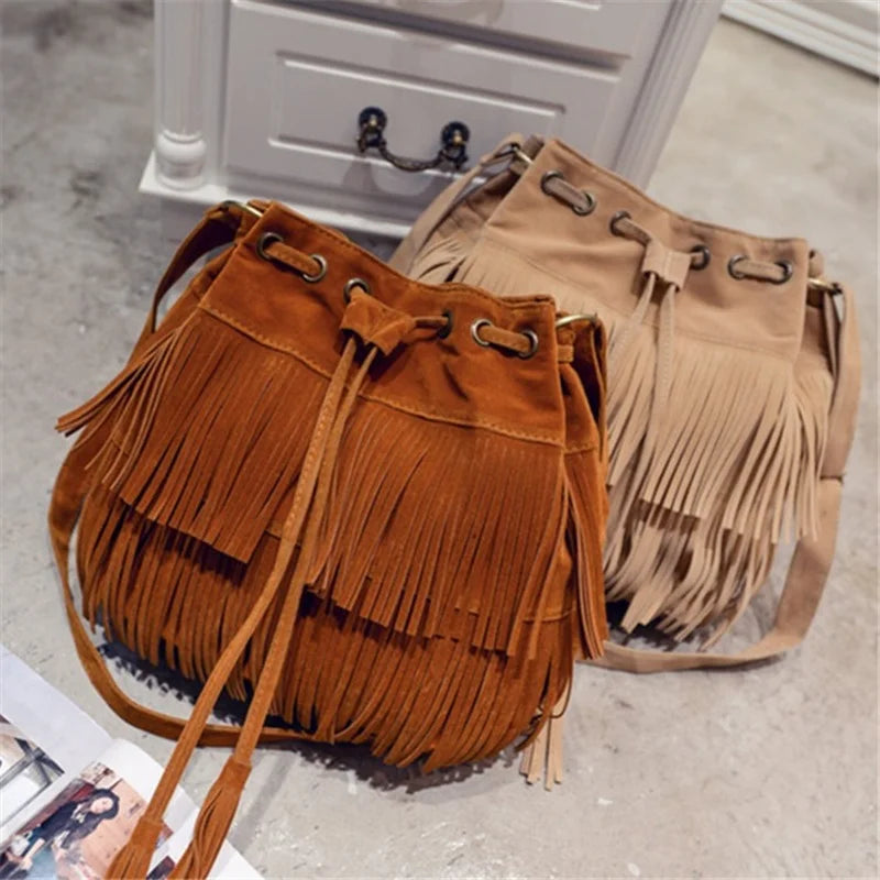 Fringe Women Messenger Bag Tote Handbag Shoulder Crossbody Bucket