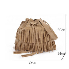 Fringe Women Messenger Bag Faux Suede Tassel Shoulder Crossbody Bucket