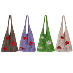 Retro Knitted Shoulder Bag Beach Mesh Hollow Flower Woven Tote Handbag