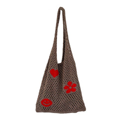 Retro Knitted Shoulder Bag Beach Mesh Hollow Flower Woven Tote Handbag
