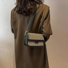 Retro Shoulder Bag High Female Tofu Bag for Women Houndstooth Handbag