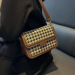 Retro Shoulder Bag High Female Tofu Bag for Women Houndstooth Handbag