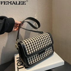 Retro Shoulder Bag High Female Tofu Bag for Women Houndstooth Handbag