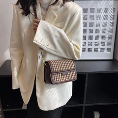 Retro Shoulder Bag High Female Tofu Bag for Women Houndstooth Handbag