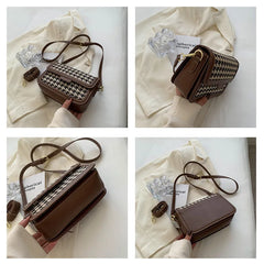 Retro Shoulder Bag High Female Tofu Bag for Women Houndstooth Handbag
