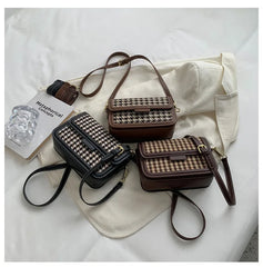 Retro Shoulder Bag High Female Tofu Bag for Women Houndstooth Handbag
