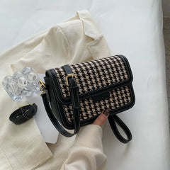 Retro Shoulder Bag High Female Tofu Bag for Women Houndstooth Handbag
